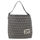 FENDI Zucchino Canvas Shoulder Bag Navy Silver Auth 157799-13