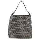 FENDI Zucchino Canvas Shoulder Bag Navy Silver Auth 157799-2