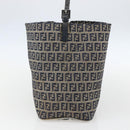 FENDI Zucchino Canvas Shoulder Bag Navy Silver Auth 157799-3