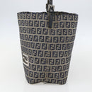 FENDI Zucchino Canvas Shoulder Bag Navy Silver Auth 157799-4