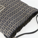 FENDI Zucchino Canvas Shoulder Bag Navy Silver Auth 157799-6