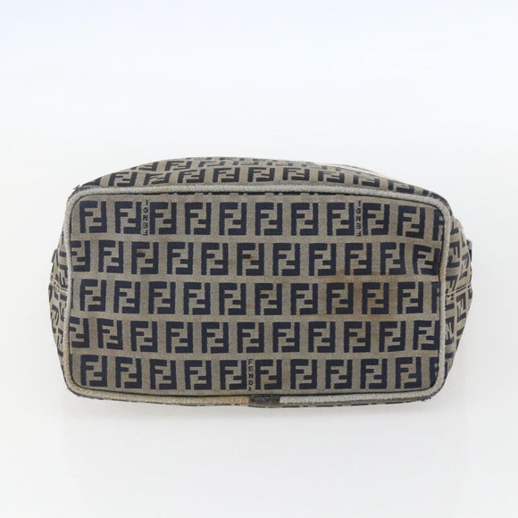 FENDI Zucchino Canvas Shoulder Bag Navy Silver Auth 157799