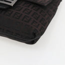 FENDI Zucchino Canvas Shoulder Bag Brown Silver Auth 157800-14