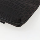 FENDI Zucchino Canvas Shoulder Bag Brown Silver Auth 157800-16