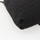 FENDI Zucchino Canvas Shoulder Bag Brown Silver Auth 157800-9