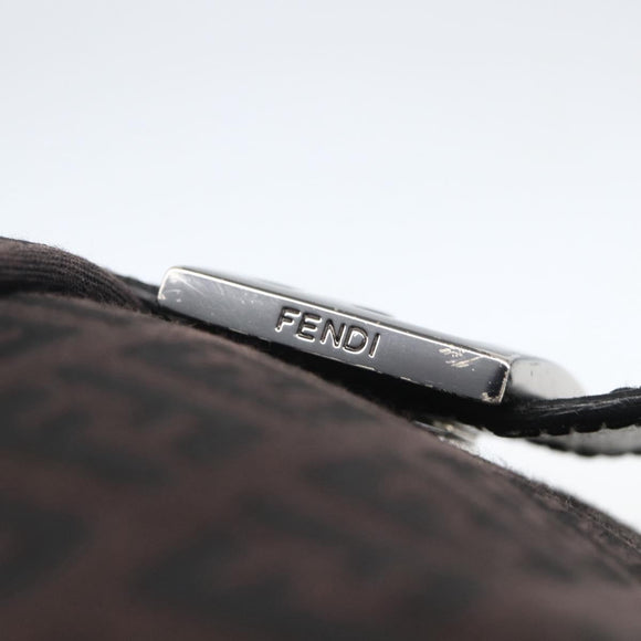 FENDI Zucchino Canvas Shoulder Bag Brown Silver Auth 157800