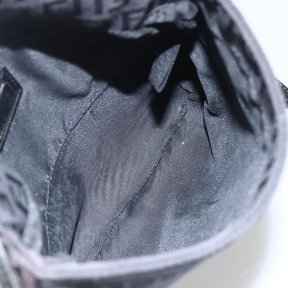 FENDI Zucchino Canvas Shoulder Bag Brown Silver Auth 157800