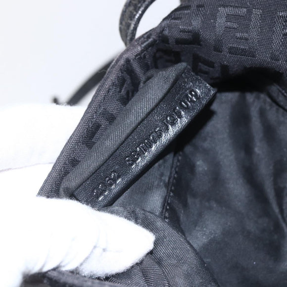 FENDI Zucchino Canvas Shoulder Bag Brown Silver Auth 157800