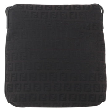 FENDI Zucchino Canvas Shoulder Bag Brown Silver Auth 157800 - 0