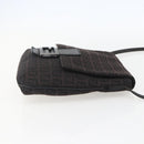 FENDI Zucchino Canvas Shoulder Bag Brown Silver Auth 157800-4