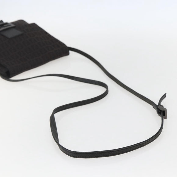 FENDI Zucchino Canvas Shoulder Bag Brown Silver Auth 157800