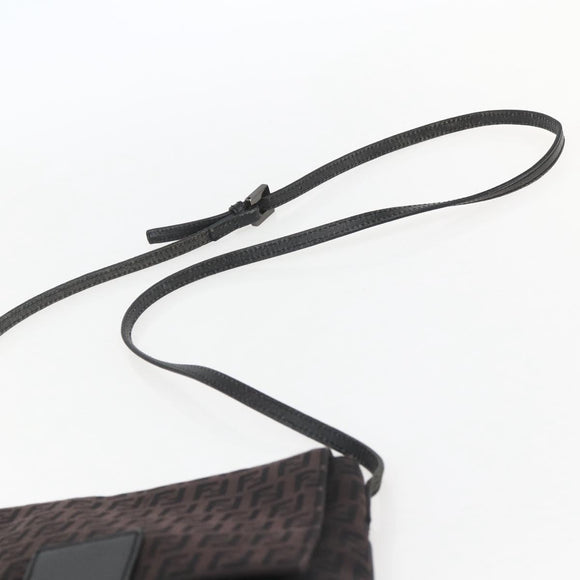FENDI Zucchino Canvas Shoulder Bag Brown Silver Auth 157800