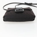 FENDI Zucchino Canvas Shoulder Bag Brown Silver Auth 157800-5