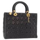 Christian Dior Lady Dior Canage Tote Bag Lamb Skin Black Gold Auth 157801-1