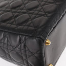 Christian Dior Lady Dior Canage Tote Bag Lamb Skin Black Gold Auth 157801-10