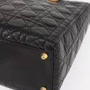 Christian Dior Lady Dior Canage Tote Bag Lamb Skin Black Gold Auth 157801-11