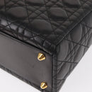 Christian Dior Lady Dior Canage Tote Bag Lamb Skin Black Gold Auth 157801-13