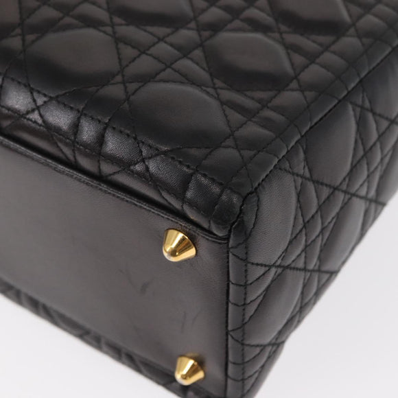 Christian Dior Lady Dior Canage Tote Bag Lamb Skin Black Gold Auth 157801