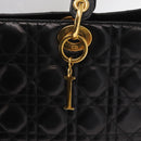 Christian Dior Lady Dior Canage Tote Bag Lamb Skin Black Gold Auth 157801-15