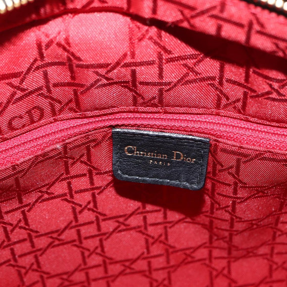 Christian Dior Lady Dior Canage Tote Bag Lamb Skin Black Gold Auth 157801