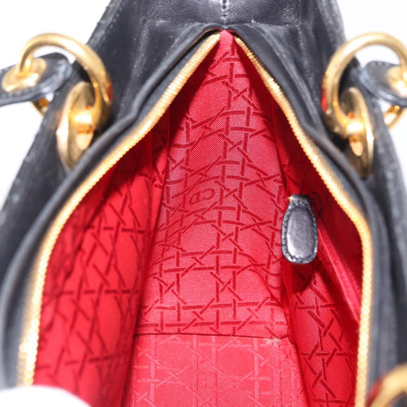 Christian Dior Lady Dior Canage Tote Bag Lamb Skin Black Gold Auth 157801