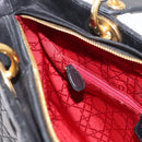 Christian Dior Lady Dior Canage Tote Bag Lamb Skin Black Gold Auth 157801-20