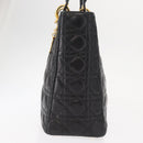 Christian Dior Lady Dior Canage Tote Bag Lamb Skin Black Gold Auth 157801-4