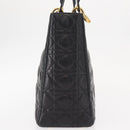 Christian Dior Lady Dior Canage Tote Bag Lamb Skin Black Gold Auth 157801-5