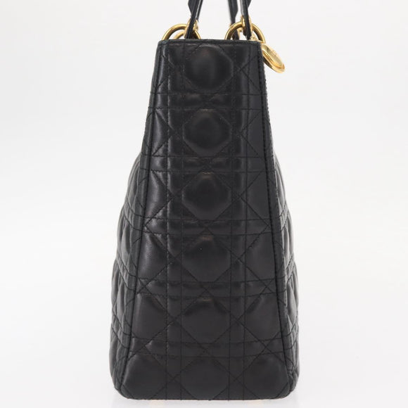 Christian Dior Lady Dior Canage Tote Bag Lamb Skin Black Gold Auth 157801