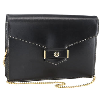 Christian Dior Chain Shoulder Bag Leather Black Gold Auth 157802V