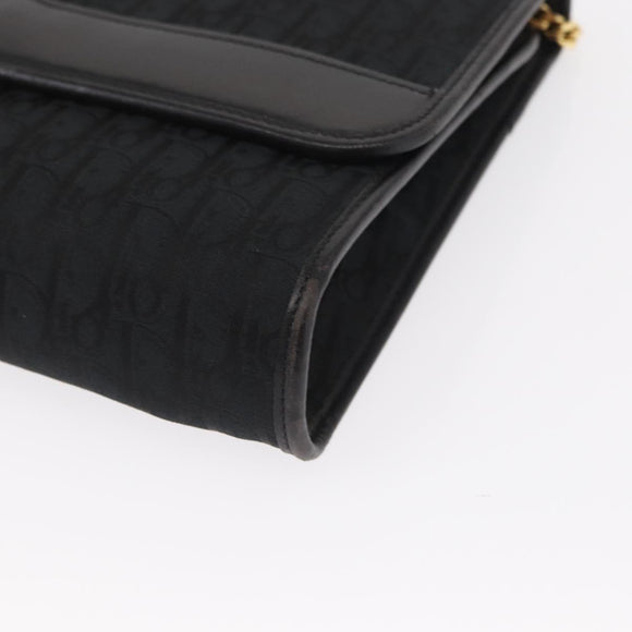 Christian Dior Trotter Canvas Chain Shoulder Bag Black Gold Auth 157803