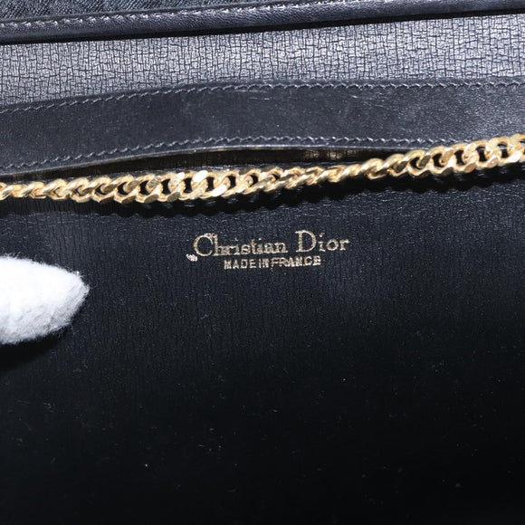 Christian Dior Trotter Canvas Chain Shoulder Bag Black Gold Auth 157803
