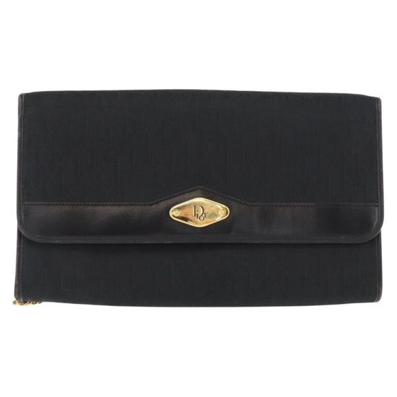 Christian Dior Trotter Canvas Chain Shoulder Bag Black Gold Auth 157803