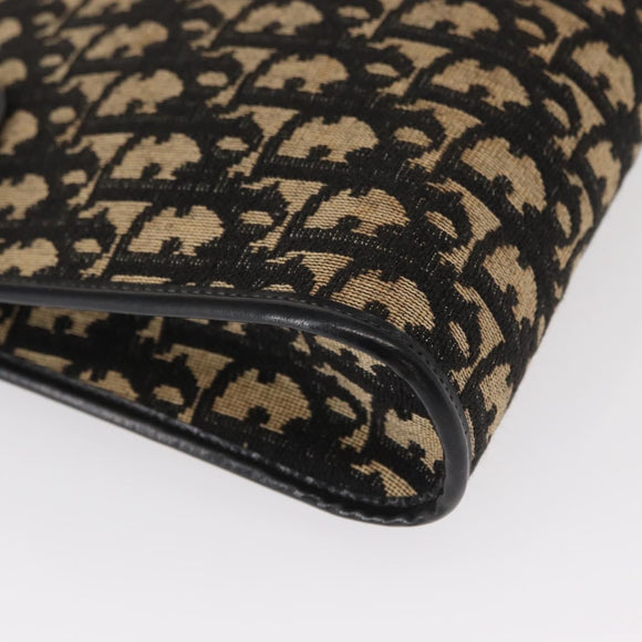 Christian Dior Trotter Canvas Chain Shoulder Bag Black Gold Auth 157804