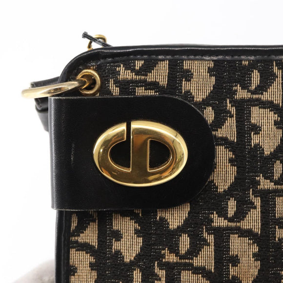 Christian Dior Trotter Canvas Chain Shoulder Bag Black Gold Auth 157804