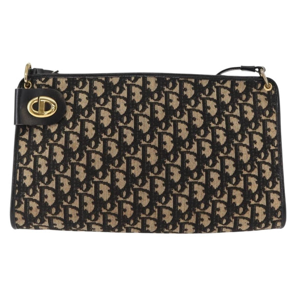 Christian Dior Trotter Canvas Chain Shoulder Bag Black Gold Auth 157804