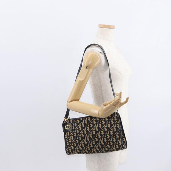 Christian Dior Trotter Canvas Chain Shoulder Bag Black Gold Auth 157804