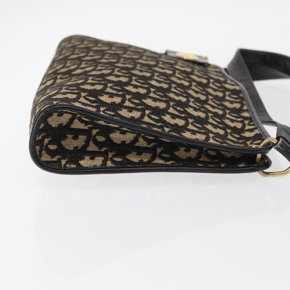 Christian Dior Trotter Canvas Chain Shoulder Bag Black Gold Auth 157804