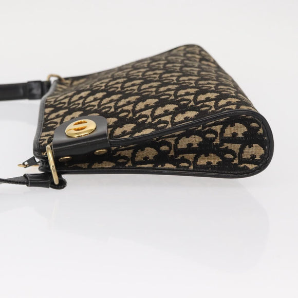 Christian Dior Trotter Canvas Chain Shoulder Bag Black Gold Auth 157804