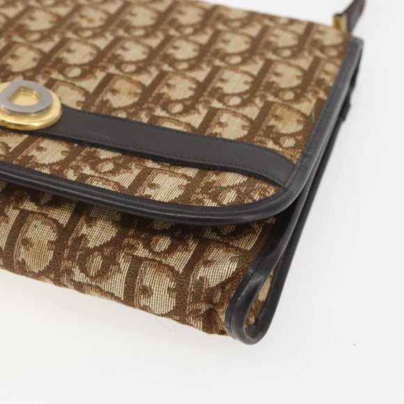 Christian Dior Trotter Canvas Shoulder Bag Beige Gold Auth 157805