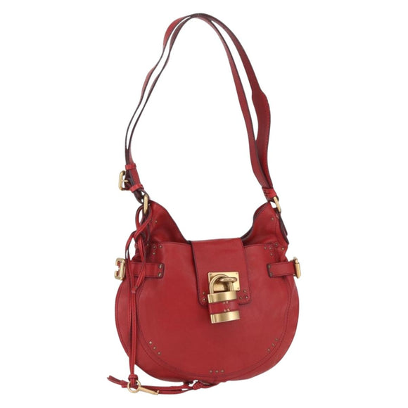 Chloe Paddington Shoulder Bag Leather Red Gold Auth 157807V