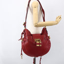 Chloe Paddington Shoulder Bag Leather Red Gold Auth 157807V-29