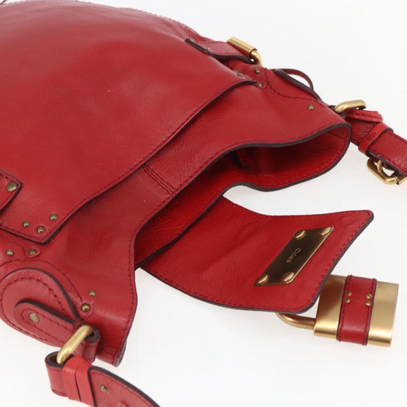 Chloe Paddington Shoulder Bag Leather Red Gold Auth 157807V