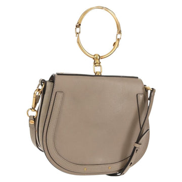 Chloe Nile Medium Bracelet Shoulder Bag Leather Beige Gold Auth 157808