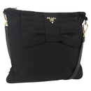 PRADA Shoulder Bag Nylon Black Gold Auth 157828-1