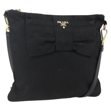 PRADA Shoulder Bag Nylon Black Gold Auth 157828