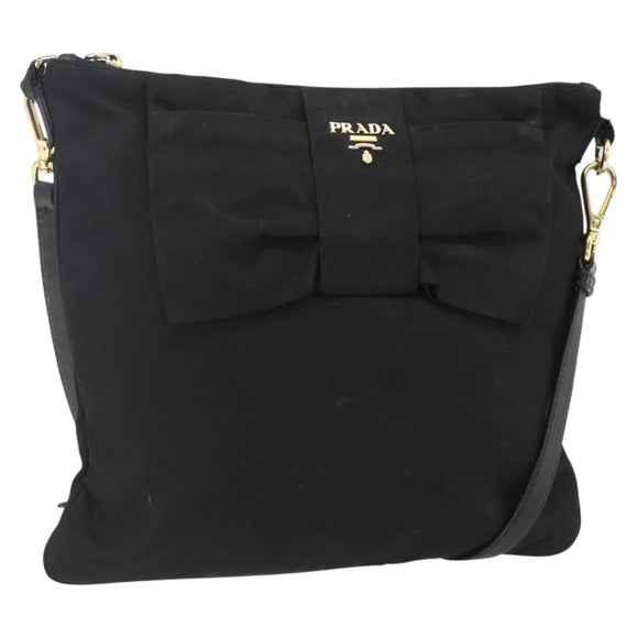 PRADA Shoulder Bag Nylon Black Gold Auth 157828