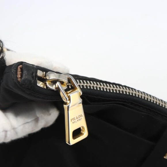 PRADA Shoulder Bag Nylon Black Gold Auth 157828