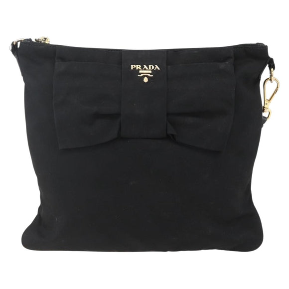 PRADA Shoulder Bag Nylon Black Gold Auth 157828