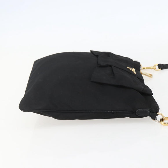 PRADA Shoulder Bag Nylon Black Gold Auth 157828